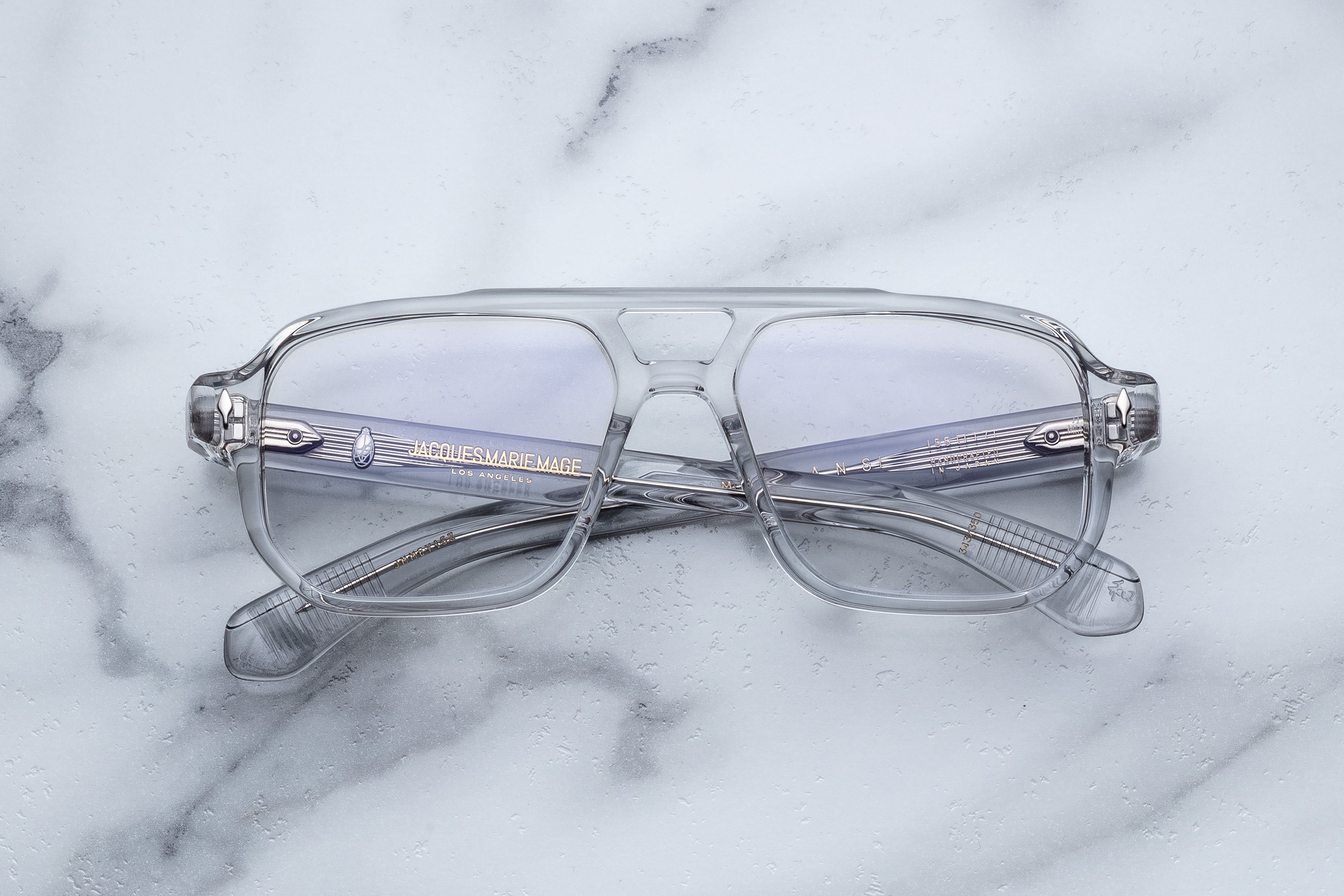 Jacques Marie Mage EVANS RX optical glasses with sulfur-colored frames and clear lenses, front view showing stylish design.