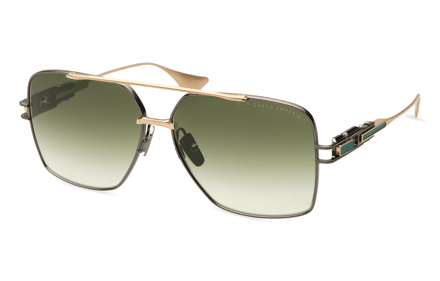 Dita GRAND-EMPERIK sunglasses shown from an angled view, featuring sleek black frames and dark tinted lenses.