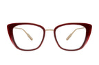 Barton Perreira Harper sunglasses with oxblood frames and rose gold accents, front view showing stylish design and sleek shape.