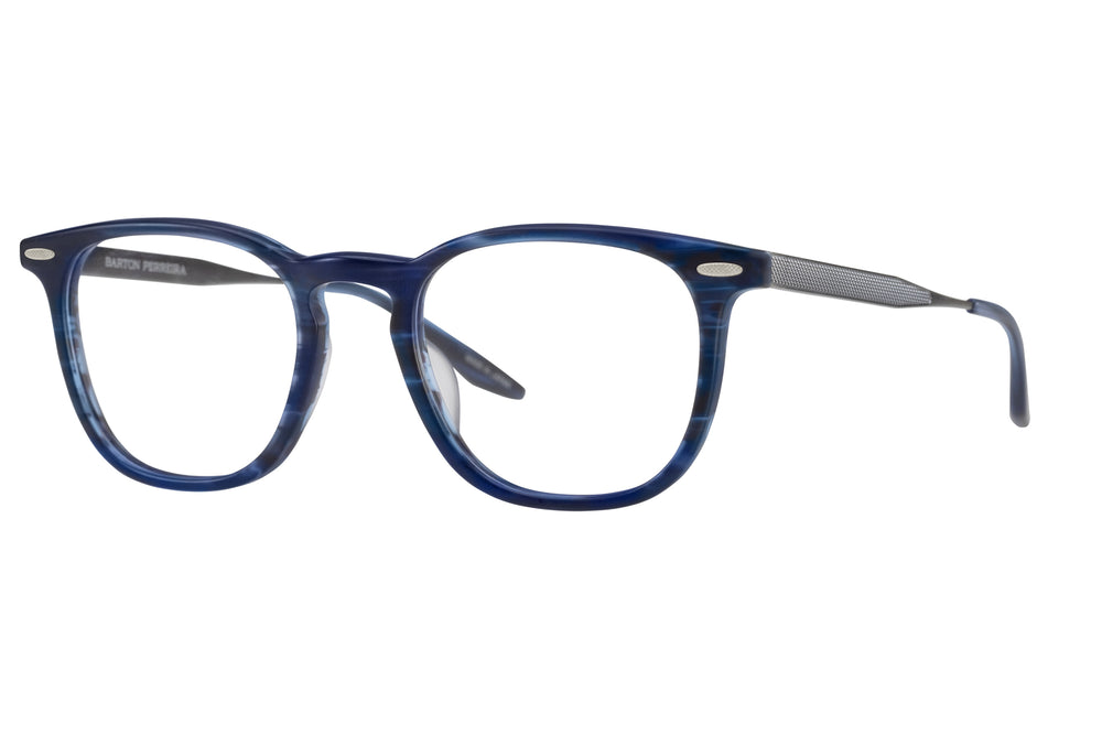 Barton Perreira HUSNEY eyeglasses with matte midnight pewter finish, side view showing sleek frame design and subtle branding details.