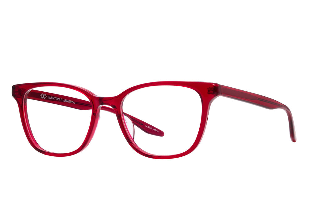 Barton Perreira Janeway eyeglasses with brick-colored frames shown from the side, featuring a sleek, modern design.