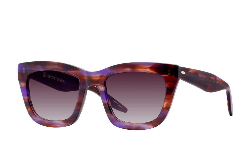 Barton Perreira KATERI Monte Cristo Passion eyeglasses with tortoiseshell frames and side detail, shown from a side angle.