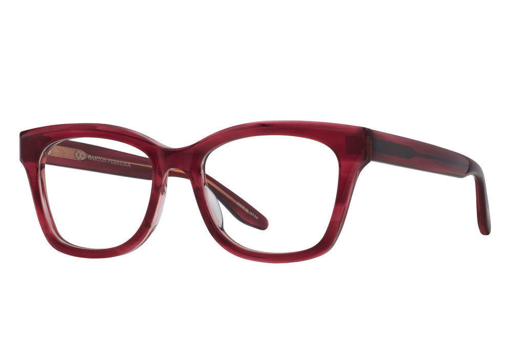 Side view of Barton Perreira LIDIA sunglasses with ruby-colored frames and sleek design.