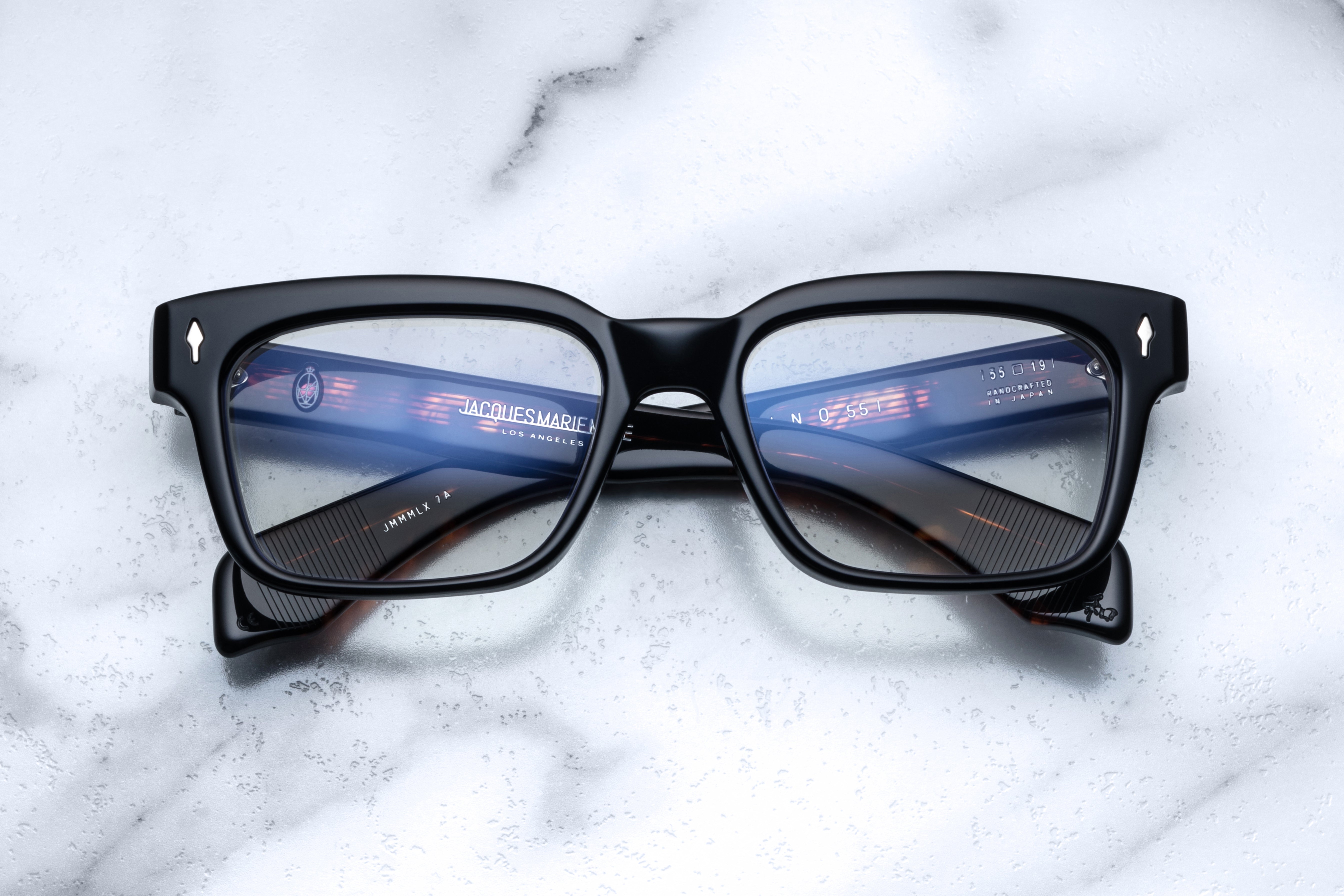 Jacques Marie Mage Molino 55 optical glasses in black with clear lenses, front view showcasing sleek frame design.