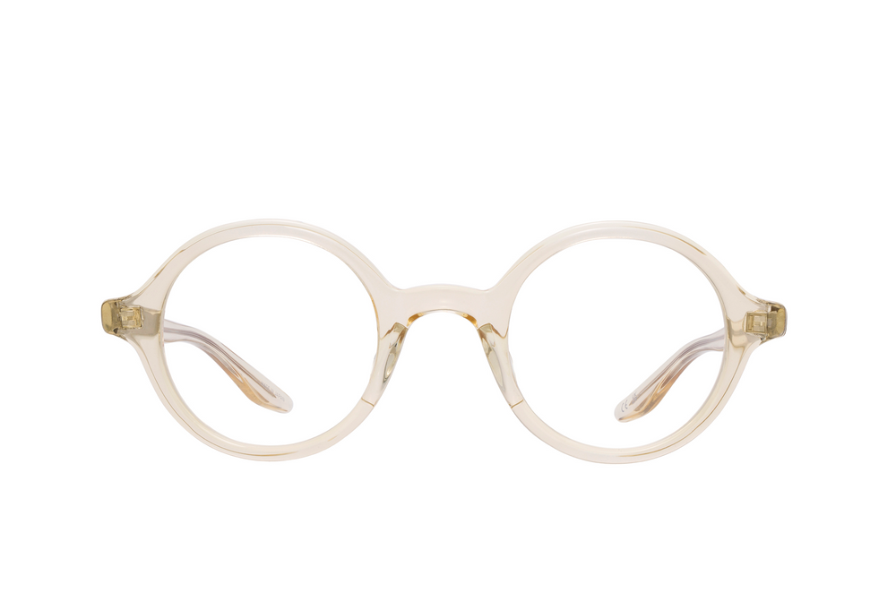 Barton Perreira NATTIE champagne-colored sunglasses with rounded frames and clear lenses, front view showing stylish design.