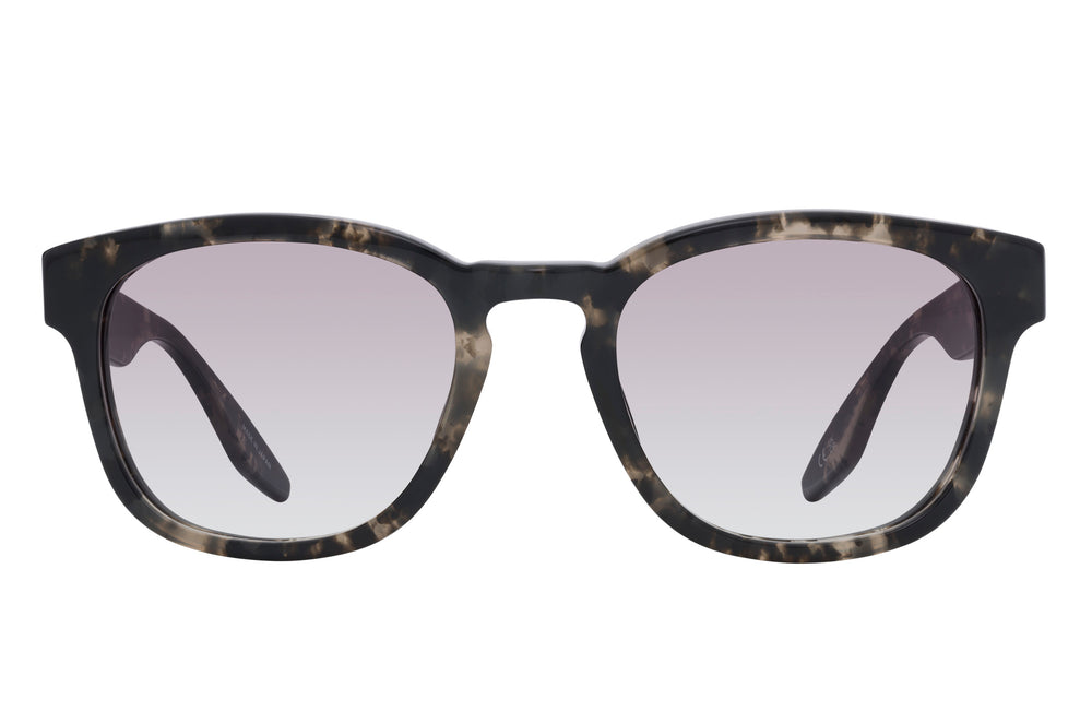 Bartoni Perreira Nelson sunglasses with black horn frames and light grey gradient lenses, front view.