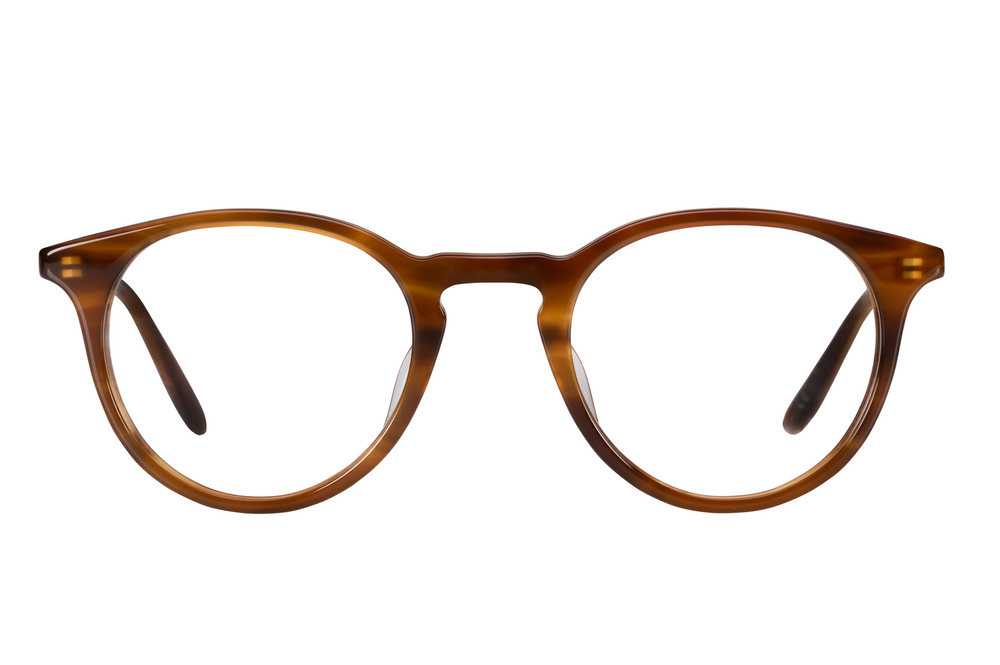 Barton Perreira Princeton 49 sunglasses with amber tortoise frames and clear lenses, front view showing stylish eyewear design