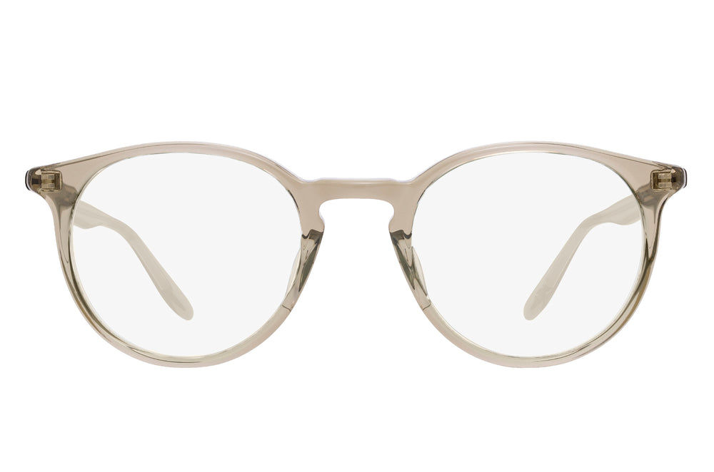 Barton Perreira Princeton 49 khaki sunglasses with rounded frames and clear lenses, front view showing stylish design.