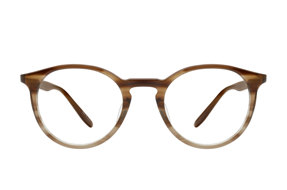 Barton Perreira Princeton 49 sunglasses with desert sky blue frames and clear lenses, front view showing sleek design and rounded shape.