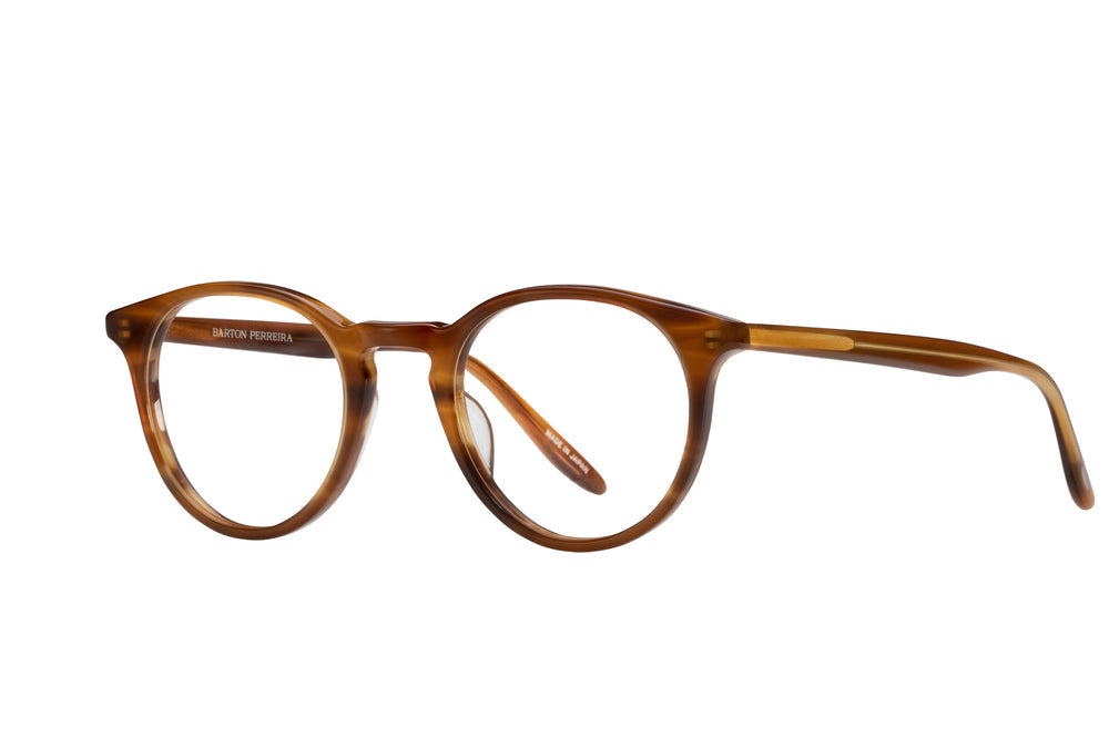 Barton Perreira Princeton RX Tortoise eyeglasses shown from side view with tortoise-patterned acetate frames and sleek design.