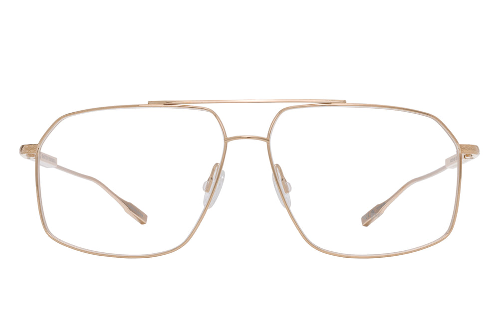 Barton Perreira RENZO sunglasses with gold frame and clear lenses, front view showing sleek, modern design.