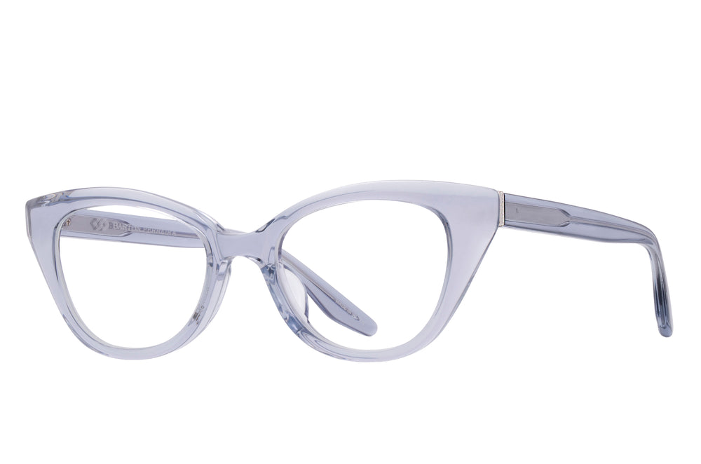 Barton Perreira RHEA sunglasses with blue smoke and silver frame, side view showing sleek, stylish design.