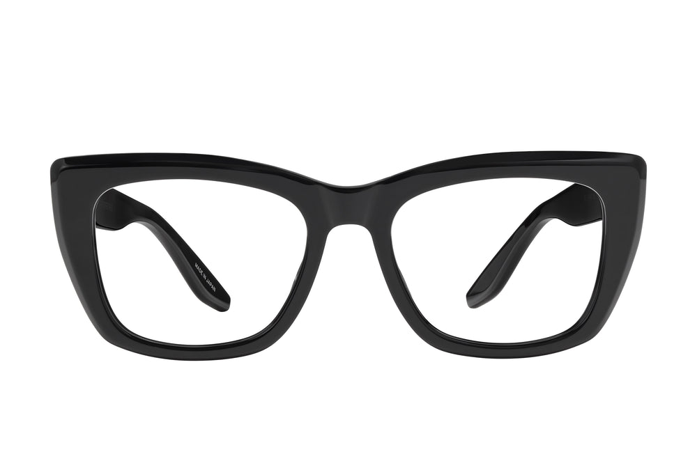 Barton Perreira Rosetta black sunglasses with sleek rectangular frames and tinted lenses, front view showing stylish design.