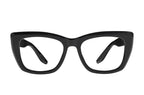Black Barton Perreira Rosetta sunglasses with rounded frames and clear lenses, front view showing stylish design.