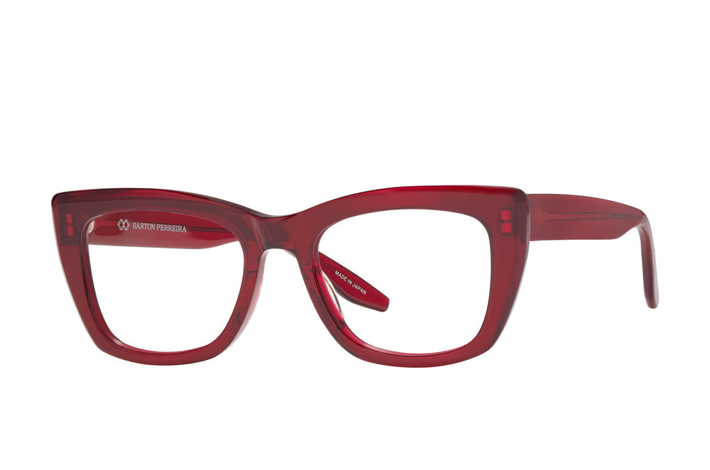 Barton Perreira Rosetta sunglasses with round frames and pink tinted lenses, shown from side angle.