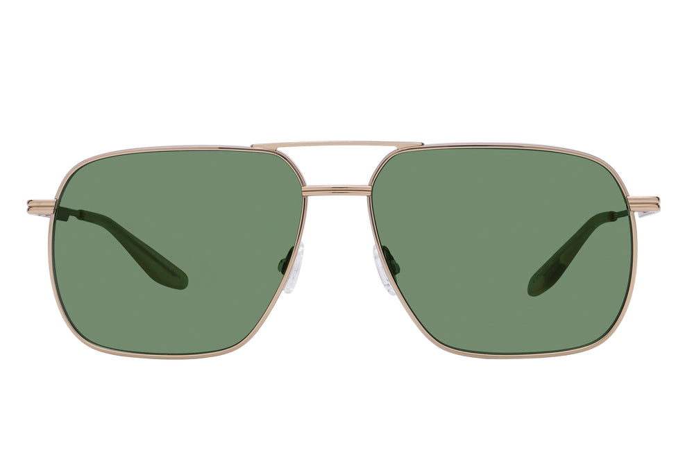 Barton Perreira 007 Royale sunglasses with gold frame and bottle green lenses, front view showing stylish design and detailing.