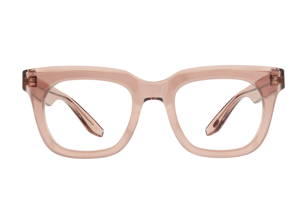 Barton Perreira SAMO mauve sunglasses with rounded frames and clear lenses, front view showing stylish design.