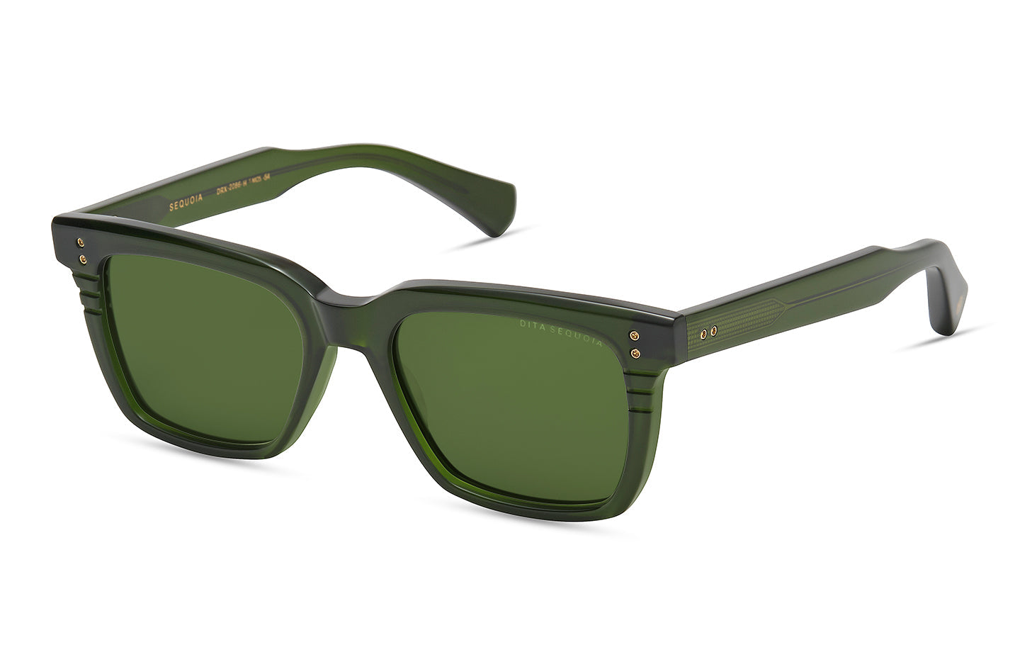 Dita Sequoia sunglasses with dark rectangular frames and metal accents, shown from an angled view.