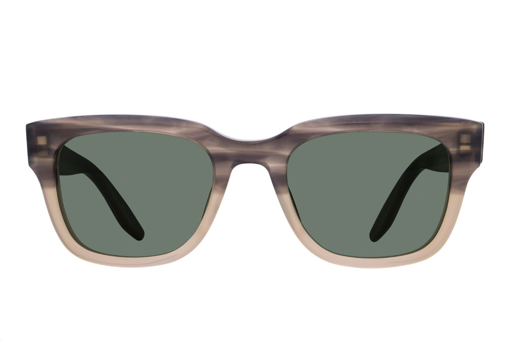 Barton Perreira Stax Sun sunglasses with green smoke tinted lenses and stonehenge-colored frames, front view.