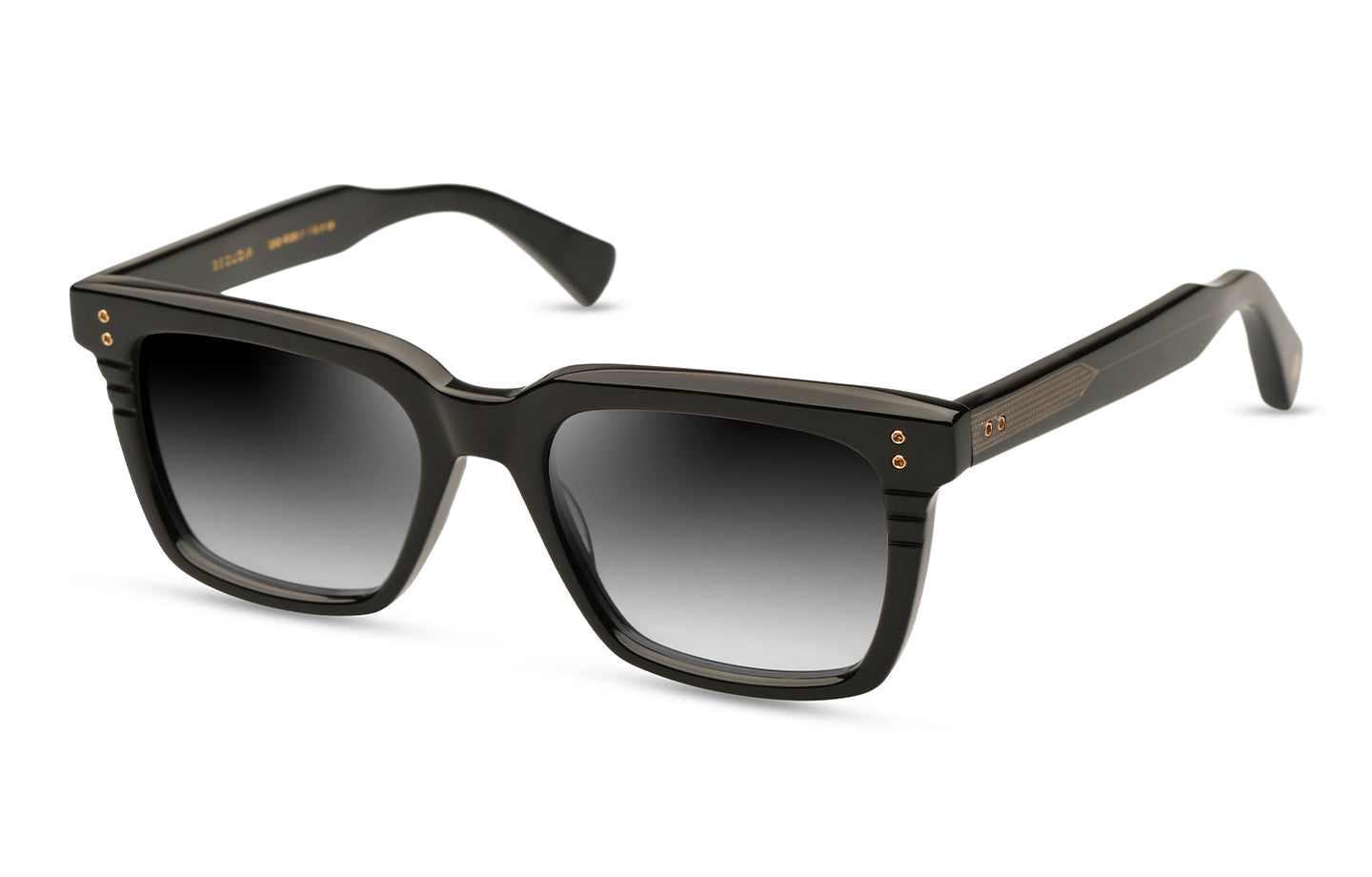 Dita Sequoia DRX-2086 eyeglasses with black frame, side angle view showing sleek design and stylish details.
