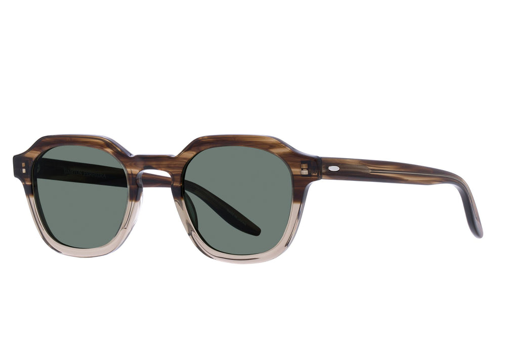 Barton Perreira Tucker Sun sunglasses with Hickory gradient green smoke lenses and black frames, side view.