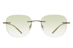 Barton Perreira Tyrone rimless sunglasses with antique gold frame and mint-colored lenses, front view.