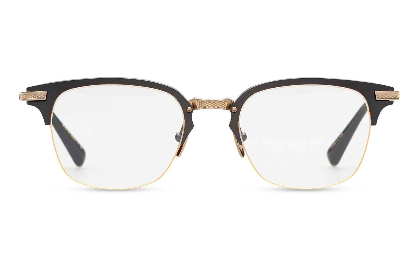 Dita UNION TWO eyeglasses with black frames and clear lenses, front view showcasing sleek, modern design.