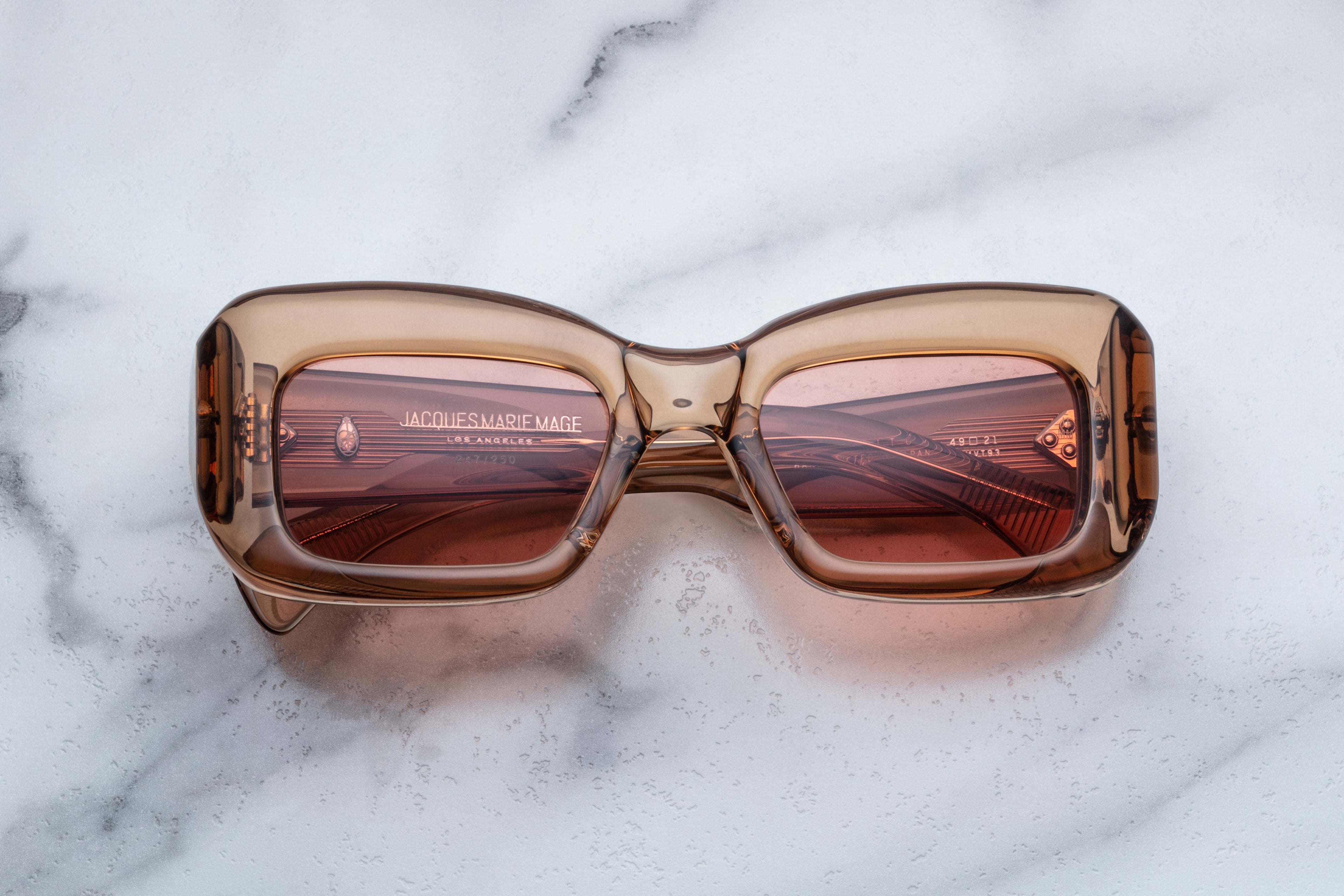 Jacques Marie Mage VITO sunglasses in tan with rounded frames and dark lenses, front view showing stylish eyewear design.