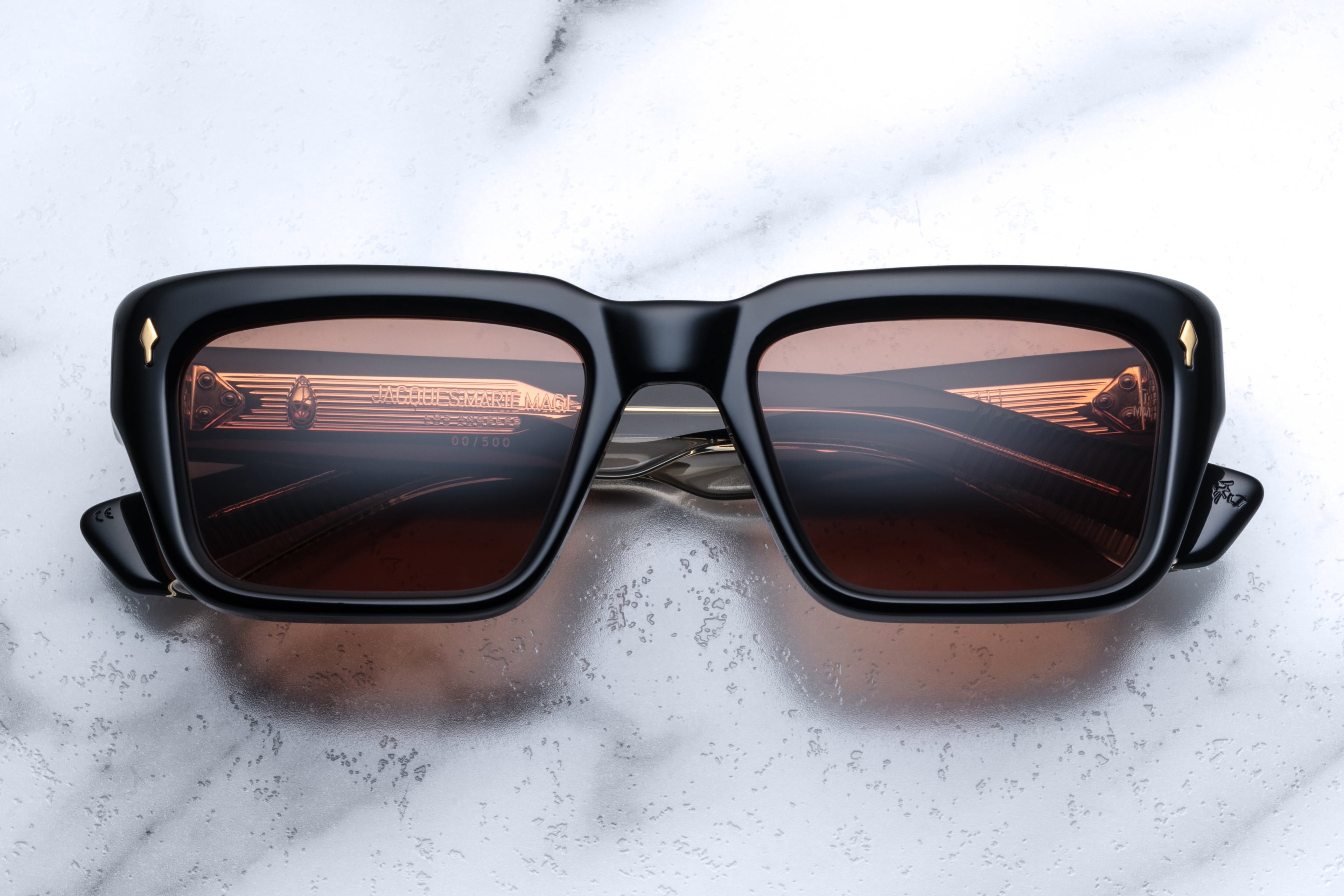 Jacques Marie Mage Walker Beluga sunglasses with black frame and clear lenses, front view showing stylish design.