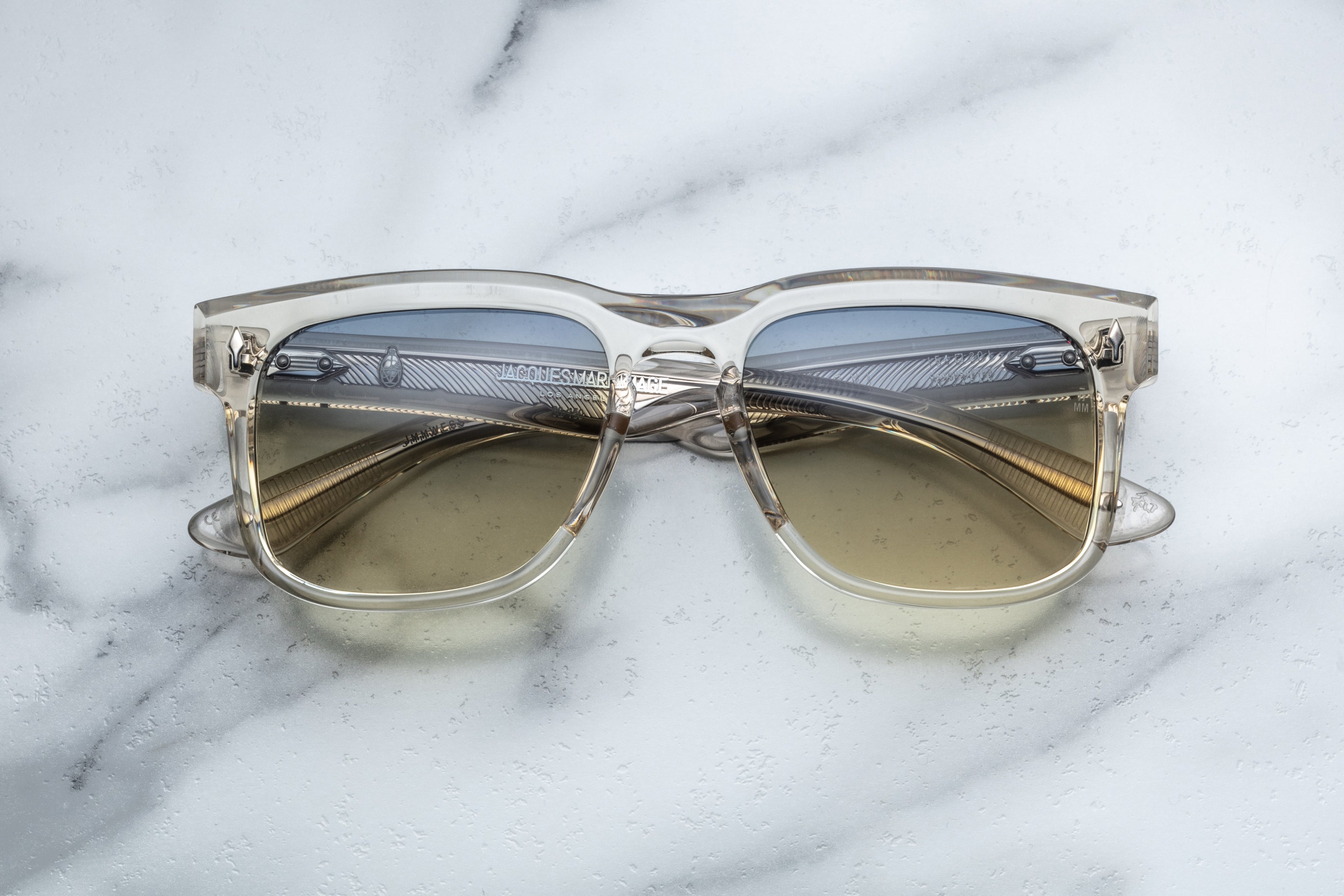 Jacques Marie Mage Wesley beige sunglasses with round frames and clear lenses, front view showing stylish design.