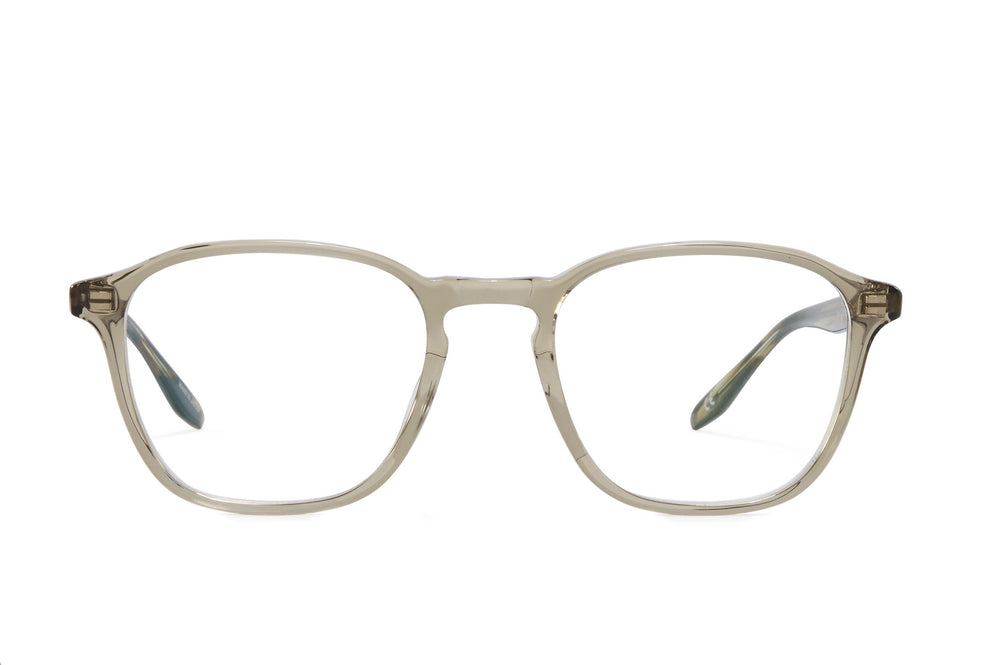 Zorin khaki sunglasses by Barton Perreira with sulcata tortoise patterned frames and clear lenses, front view.