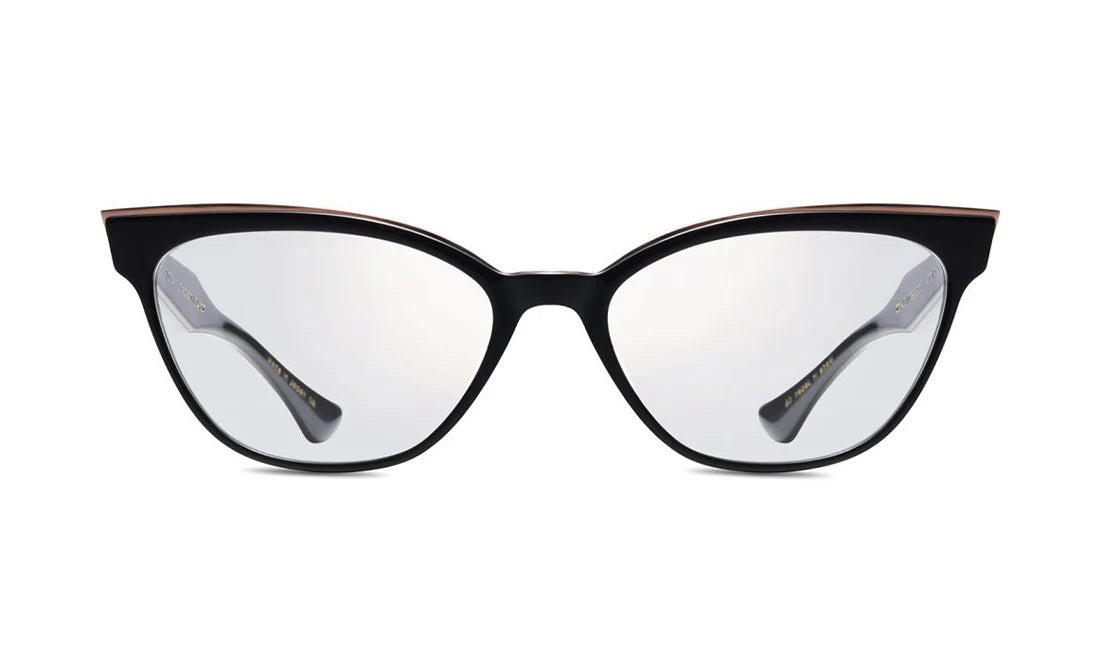 Dita FICTA sunglasses with black frame and gold accents, front view showcasing stylish, modern design and sleek eyewear style.